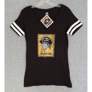 NEW! Pittsburgh Pirates Baseball Gold Glitter Logo T-Shirt Womens Medium V-Neck